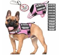 MOOGROU Service Dog Vest Harness+ID Tag+10 Patches,Durable Metal Serivce Dog Tag&Reflective Emotional Support Dog Vest with Handle for Small Dogs,Easy Put On/Off for Training/Walking/Everyday Pink S