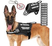 MOOGROU Service Dog Vest Harness+Metal ID Tag+10 Velcro Patches,Black Large
