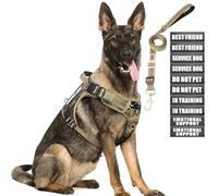 MOOGROU Tactical Harness and Leash for Large Dogs, Heavy Duty No Pull Service Dog Vest and 10 Patches with Safety Belt for Dogs, Reflective Adjustable Pet Harness