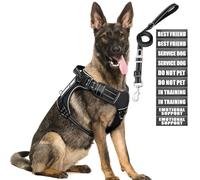 MOOGROU Tactical Harness and Leash for Large Dogs, Heavy Duty No Pull Service Dog Vest and 10 Patches with Safety Belt for Dogs, Adjustable Reflective Pet Harness