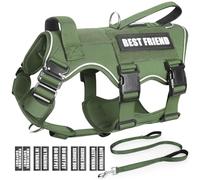 MOOGROU Tactical Service Dog Vest Harness and Leash Set,Heavy Duty Dog Harness with Metal Buckles for Medium Sized Dogs,Adjustable No Pull Pet Vest with Patches for Training Working Hiking,Green M