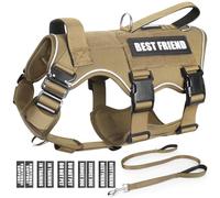 MOOGROU Tactical Service Dog Vest Harness and Leash Set,Heavy Duty Dog Harness with Metal Buckles for Medium Sized Dogs,Adjustable No Pull Pet Vest with Patches for Training Working Hiking,Brown M