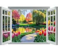 Moohue Needlepoint Kits 14CT Counted Cross Stitch Kits Stamped for Adults Cross Stitch Patterns Printed Cross Stitch Kits (Trees Outside The Window)