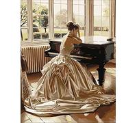 Moohue Nneedlepoint Kits for Adults Beginners Elegant Piano Lady Counted Cross Stitch Kits for Adults 14 Count Aida Fabric Needlecraft Kits
