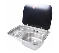 MOOILKO Boat Caravan Camper 2 Burner Gas Stove Hob and Sink Combo With Tempered Glass Lid Stainless Steel Hand Wash Basin RV Kitchen Cabin Interior