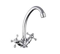 MOOILKO Kitchen Tap, Classic Kitchen Faucets Dual Handle Kitchen Faucet, Cold Hot Water Mixer Aluminum Alloy Tap Rotatable Tap for Caravan & Home Sinks(Chrome A R40108)