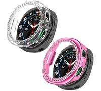 MOOISVS 2 Packs for Galaxy Watch 8 Case 44mm, Bling Frame Protective Case Compatible for Samsung Galaxy Watch 8 (2 Packs, Clear/Pink)