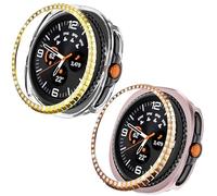 MOOISVS 2 Packs for Galaxy Watch 8 Classsic 46mm Case, Bling Frame Protective Case Compatible for Samsung Galaxy Watch 8 Classsic 46mm (2 Packs, Rosegold/Gold)