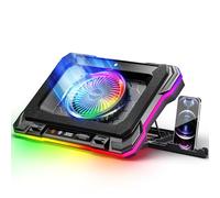 MOOJAY Laptop Cooling Pad Powerful Turbo Fan RGB Gaming Notebook Cooler, Laptop Fan Cooling Stand with 8 Adjustable Heights and Phone Holder, for 14-19 Inch Laptops - Colored LED Light