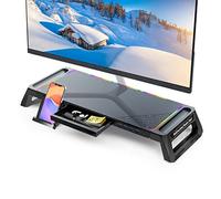 MOOJAY Monitor Stand for Desk RGB Gaming Lights with 4 USB 3.0 Hub, Foldable Computer Screen Riser with Storage Drawer and Phone Holder, Desk Organizer with Pen Tray for PC/Laptop/iMac - Black