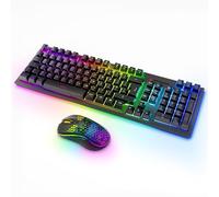 MOOJAY Wireless Keyboard and Mouse RGB Backlit Combo, Rechargeable 2.4G Light Up Cordless Gaming Keyboard with Ergonomic Wireless Wired Dual Mode Mice Set, for PC/Laptop/Windows/Mac - Black