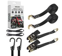 MOOK 2PCs Heavy Duty Ratchet Straps with Hooks - 2PCs, 2.5Mx25MM Tie Down Straps with J Hooks, 2 Soft Loops, 2 Bungee Cords - 250KG Load Capacity - Secure Cargo for Car, Trailer, Motorcycle -08PCs Set