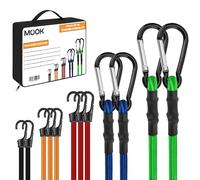 MOOK Heavy Duty Bungee Cords with Hooks, 12-Pcs Bungee Cord Set - Multi-Length UV Resistant Double Braided Bungees for Traveling, Camping, & Storage - Versatile Use - Durable & Weather-Resistant