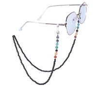 Mookaitdecor 7 Chakra Gemstone Beads Glasses Chain for Women, Healing Stones Crystal Sunglasses Chain Face Mask Chain Adjustable Non-Slip Glasses Strap, black, 69 cm