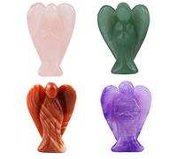 mookaitedecor 1.5 Inch Pack of 4 Crystal Guardian Angel Gemstone Carved Figurine Statue Home Ornament, Healing Crystal Gift, Love Peace Lucky Charm Stone Angel for Reiki Chakra Decoration