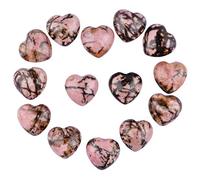 mookaitedecor 10pcs 15mm Natural Rhodonite Heart Shaped Crystal Decorative Worry Stones, Rhodonite Crystal Love Heart Crystal Ornament Pocket Stones Palm Stone Healing Crystal Gift Set Reiki Decor