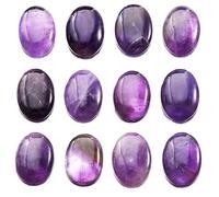 mookaitedecor 10pcs 22x30mm Natural Amethyst Crystal Cabochons for Jewellery Making Crafting, Purple Oval Cabochons Flat Back Stones Beads Healing Crystal Cabs for DIY Pendant & Earrings Making