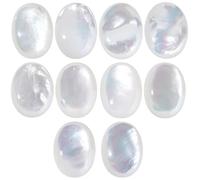 mookaitedecor 10pcs Natural White Pearl Shell Oval Cabochons Flat Back Polished Crystal Stone Beads for Jewellery Making and Decoration, 10x14 mm