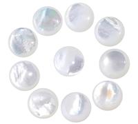 mookaitedecor 10pcs Natural White Pearl Shell Round Cabochons Flat Back Polished Crystal Stone Beads for Jewellery Making and Decoration, 10 mm