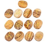 mookaitedecor 13pcs Picture Jasper Witches Runes Set, Reiki Stones Engraved Gypsy Symbol, Healing Crystal Palm Stone for Meditation Divination Spiritual Wiccan Gifts Witchcraft Altar Decor