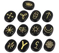 mookaitedecor 13pcs Witches Runes Set, Reiki Engraved Symbol Palm Stone
