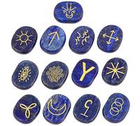 mookaitedecor 13pcs Witches Runes Set, Reiki Engraved Symbol Palm Stone