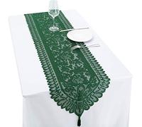mookaitedecor 13x54 Inch Green Lace Table Runner for Wedding Festival Party Christmas Table Centrepiece Home Desk Decor, Vintage Elegant Floral Coffee Dressing Table Runner with Tassels
