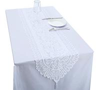 mookaitedecor 13x70 Inch White Lace Table Runner for Wedding Festival Party Christmas Table Centrepiece Living Room Home Desk Decor, Vintage Elegant Floral Dinner Table Runner with Tassels