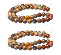 mookaitedecor 2 Strands 8mm Natural Picasso Jasper Round Crystal Stone Beads for Jewellery Making DIY Necklace Bracelet Earrings, 90pcs Polished Semi Precious Loose Beads Real Healing Crystals