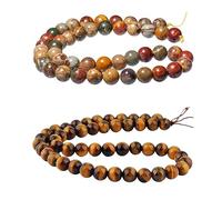 mookaitedecor 2 Strands 8mm Natural Tiger’s Eye & Picasso Jasper Round Crystal Stone Beads for Jewellery Making DIY Necklace Bracelet, 90pcs Polished Semi Precious Loose Bead Real Healing Crystal