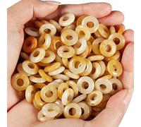 mookaitedecor 20pcs 14mm Natural Yellow Jade Round Large Hole Gemstone Beads for Jewellery Making, 6mm Hole Loose Rondelle Crystal Stone Beads for Crafting European Bracelet Macrame Projects