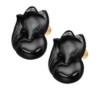 mookaitedecor 2pcs Black Obsidian Stone Crystal Drawer Knobs with Screws, Carved Fox Drawer Knobs Black Decorative Art Deco Animal Knobs Cabinet Handles Pulls for Wardrobe Cupboard Dresser Nightstand