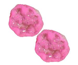 mookaitedecor 2pcs Small Pink AB Crystal Geode Ornament Druzy Titanium Coated Rock Quartz Crystal, Natural Mineral Rocks Pink Healing Crystal Gifts Resin Crafts DIY Raw Stones Reiki Chakra Room Decor