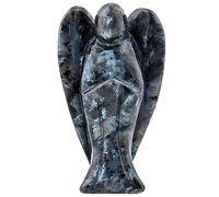 mookaitedecor 3 Inch Black Labradorite Crystal Guardian Angel Gemstone Carved Figurine Statue Home Ornament, Healing Crystal Gifts, Love Peace Lucky Charm Stone Angel for Reiki Chakra Decoration