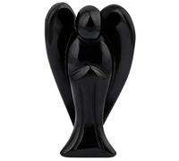 mookaitedecor 3 Inch Black Obsidian Crystal Guardian Angel Gemstone Carved Figurine Statue Home Ornament, Healing Crystal Gifts, Love Peace Lucky Charm Stone Angel for Reiki Chakra Decoration