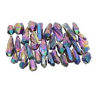 mookaitedecor 460g Undrilled Large Rainbow Aura Quartz Crystal Points Bulk for Jewellery Making Crafting Wire Wrapping Party Home Decor, Irregular Titanium Quartz Raw Crystals Colourful Crystal Gift