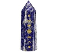 mookaitedecor 48-55mm Lapis Lazuli Crystal Moon Phase Decor Reiki Symbol Crystal Wand, Hexagonal Blue Healing Crystal Point Wand Pocket Stone for Meditation Small Witch Ornament Gift Witchcraft Decor