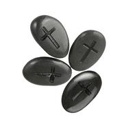 mookaitedecor 4pcs Small Natural Black Stones Engraved with Cross Pocket Gratitude Stones Christian Gift, Small Inspirational Stones Cross Ornament for Home Pet Grave Stone Ornament Memorial Stones