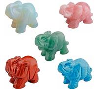 mookaitedecor 5 Pieces Elephant Ornament Figurine,Healing Crystal Energy Gemstone Reiki Statue Home Decor,1.5 Inches