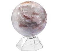 mookaitedecor 50-60mm Cherry Blossom Agate Crystal Ball Sphere Ornament with Stand Rare Crystals and Gemstones for Collecting, Pink Sakura Agate Stone Healing Crystal Geode Ball Gift Rock and Mineral