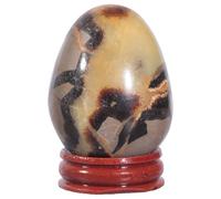 mookaitedecor 50-65mm Natural Septarian Crystal Egg Ornament with Wooden Stand, Septarian Nodule Dragon Stone Healing Crystal Stone Egg Shaped Gift Cute Room Desk Ornament Easter Egg Decoration