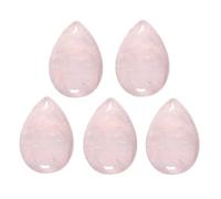 mookaitedecor 5pcs 24x34mm Natural Rose Quartz Crystal Cabochons for Jewellery Making Crafting, Cabochons Flat Back Water Drop Teardrop Beads for Pendants Pink Stone Beads Healing Crystal