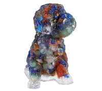 Mookaitedecor 6.5cm Mixed Stones Crystal Sitting Puppy Figurine Ornament for Home, Healing Crystal Gift for Dog Lover, Resin Animal Stone Statue Good Luck Desk Decoration & Cute Room Decor