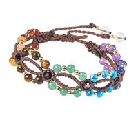 mookaitedecor 7 Chakra Bracelet for Women Handmade Woven Boho Bracelet Jewellery Gift Double Layer Small Healing Crystal Bead Bracelet Adjustable, Reiki Chakra Semi Precious Stone Colourful Bracelet