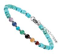 mookaitedecor 7 Chakra Healing Crystal Stone Bracelet for Women Men, Colourful Blue Howlite Turquoise Flat Beads Bracelet Semi Precious Gemstone Stone Jewellery Adjustable Yoga Reiki Link Bangle