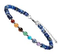 mookaitedecor 7 Chakra Healing Crystal Stone Bracelet for Women Men, Colourful Lapis Lazuli Crystal Flat Beads Bracelet Blue Semi Precious Gemstone Stone Jewellery Adjustable Yoga Reiki Link Bangle
