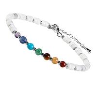 mookaitedecor 7 Chakra Healing Crystal Stone Bracelet for Women Men, Colourful White Howlite Turquoise Flat Beads Bracelet Semi Precious Gemstone Stone Jewellery Adjustable Yoga Reiki Link Bangle