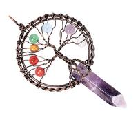 mookaitedecor 7 Chakra Tree of Life Necklace Amethyst Crystal Necklace for Women, Purple Healing Crystal Necklace Semi Precious Stone Pendant Necklace Boho Crystal Gemstone Necklace Jewellery Gift