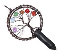 mookaitedecor 7 Chakra Tree of Life Necklace Black Obsidian Crystal Necklace for Women, Brown Healing Crystal Necklace Semi Precious Stone Pendant Necklace Boho Crystal Gemstone Necklace Jewellery