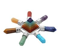mookaitedecor 7 Chakras Healing Crystal Pyramid Energy Generator with 7 Chakras Stone Points Wands Reiki Spiritual Decoration Figurine